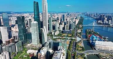 航拍蓝天广州珠江新城CBD金融商务建筑群视频的预览图